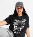 Missguided Plus T-shirt With Butterfly Graphic In Black