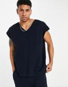 Asos Design Set Milano Knit V-neck Tank In Navy
