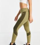 Asos 4505 Petite Color Block 7/8 Leggings In Polyester - Khaki-green