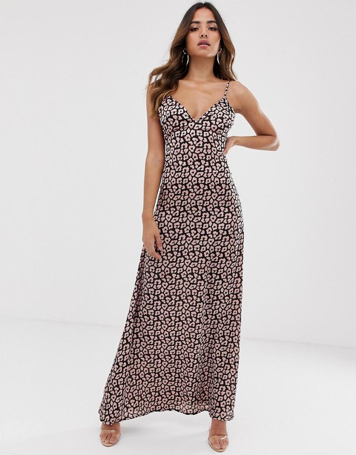 Club L Low Back Cami Maxi Dress In Animal Print - Beige