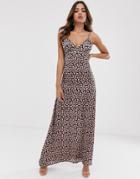 Club L Low Back Cami Maxi Dress In Animal Print - Beige