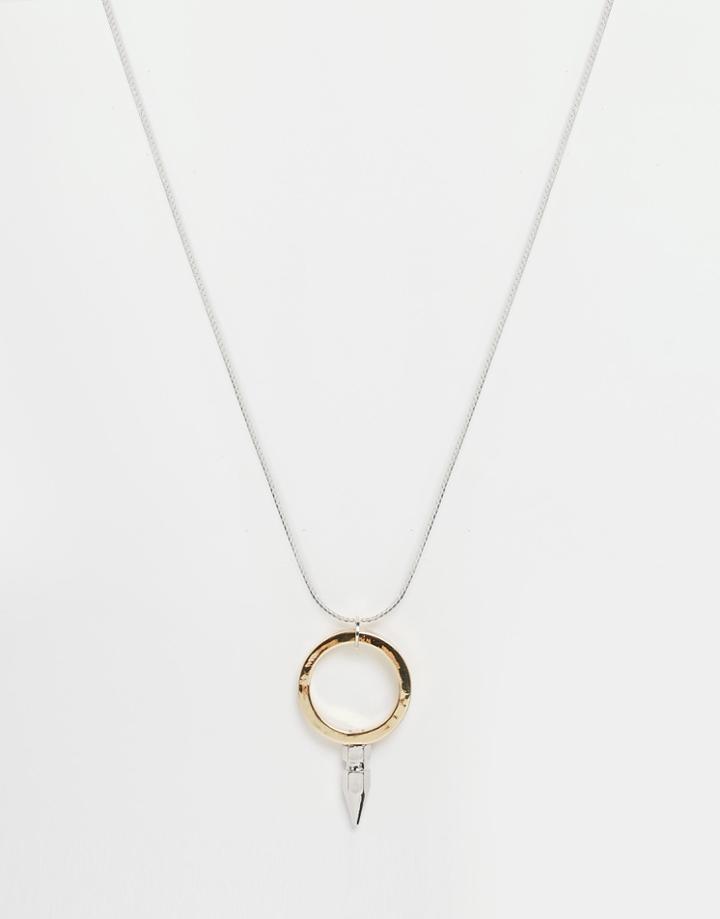 Asos Chunky Open Circle Long Pendant Necklace - Mixed Metal