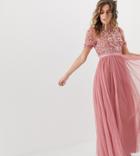 Needle & Thread Embellished Tiered Tulle Maxi Dress In Rouge - Pink