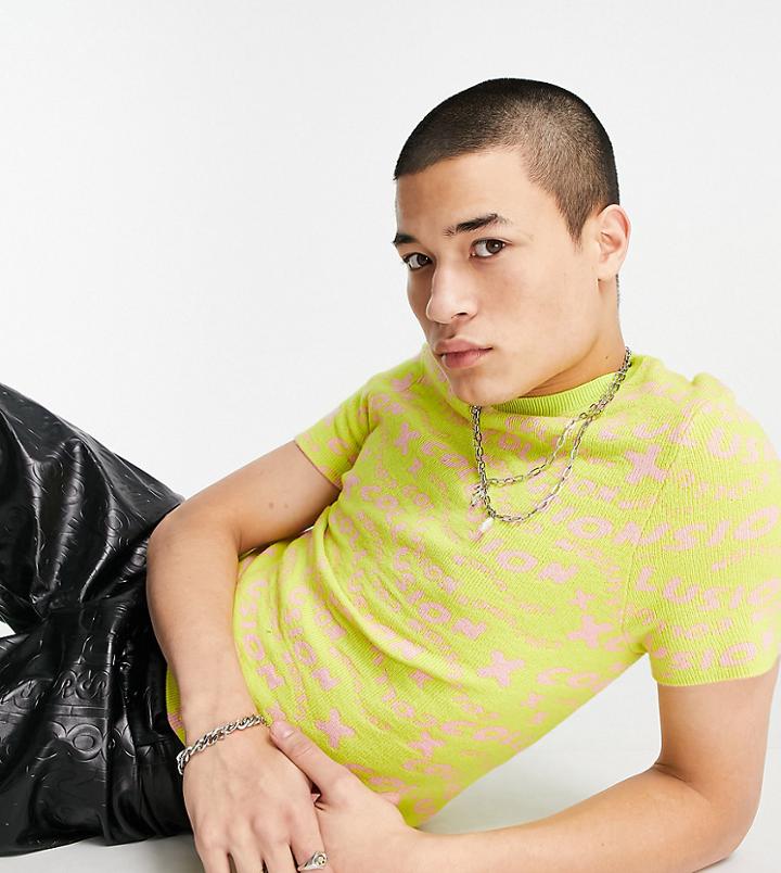 Collusion Knitted Ribbed T Shirt In Warped Print-multi