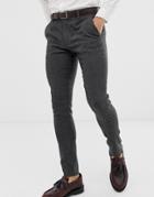 Asos Design Wedding Super Skinny Suit Pants In Charcoal Herringbone - Gray