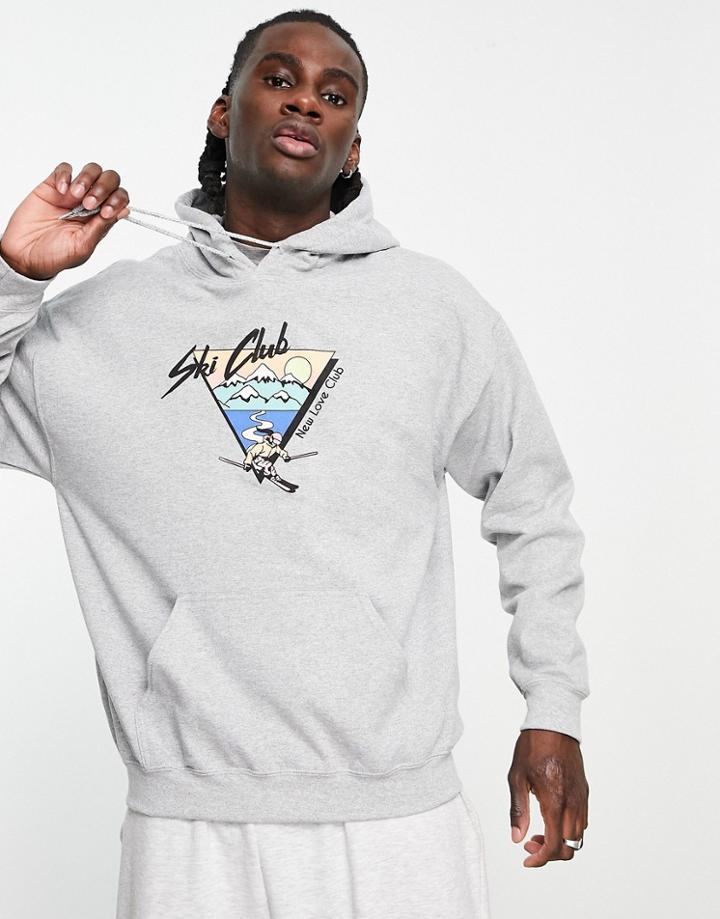 New Love Club 'ski Club' Front Print Hoodie In Gray
