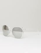 Asos Round Sunglasses In Clear With Silver Mirror Lens - Clear