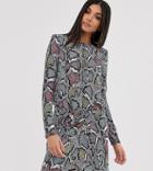 Flounce London Tall Wrap Front Mini Dress With Statement Shoulder In Multi Snake - Multi