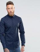 Asos Skinny Shirt In Navy Paisley Print - Navy