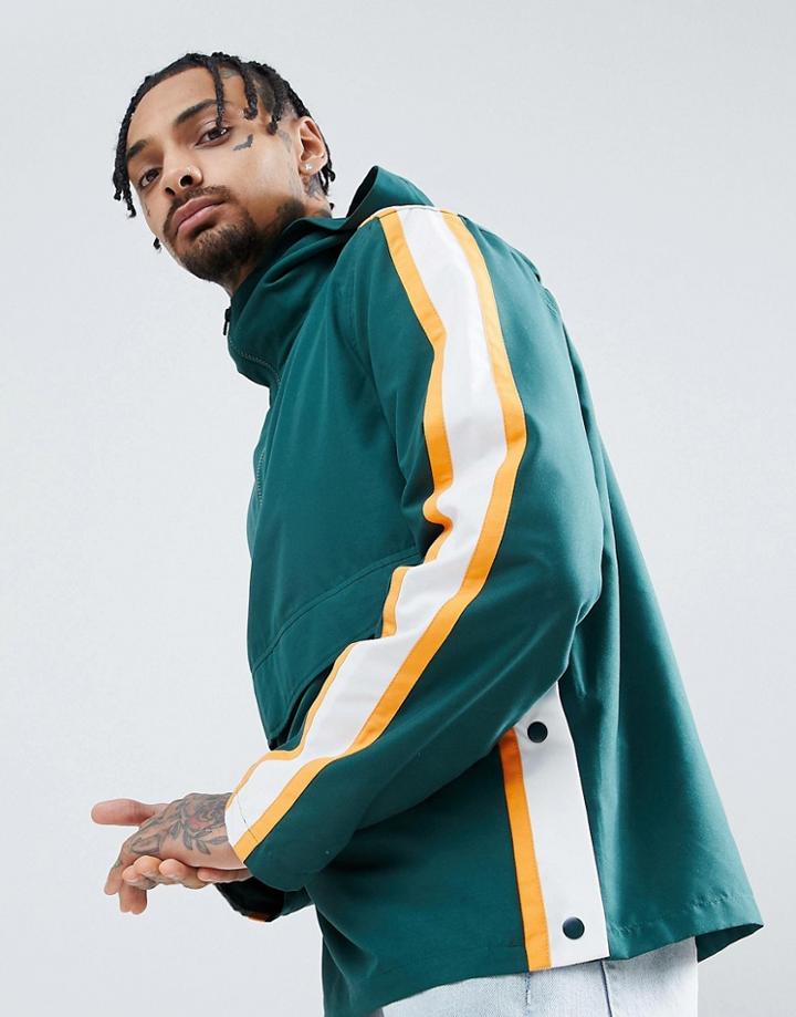 Asos Windbreaker With Side Stripe In Bottle Green - Green