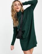 Vila Roll Neck Sweater Dress In Green