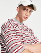 Asos Design Oversized Organic Stripe T-shirt In Gray And White-grey