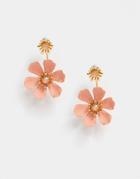 Asos Design Front And Back Earrings In Peach Floral Design In Gold Tone