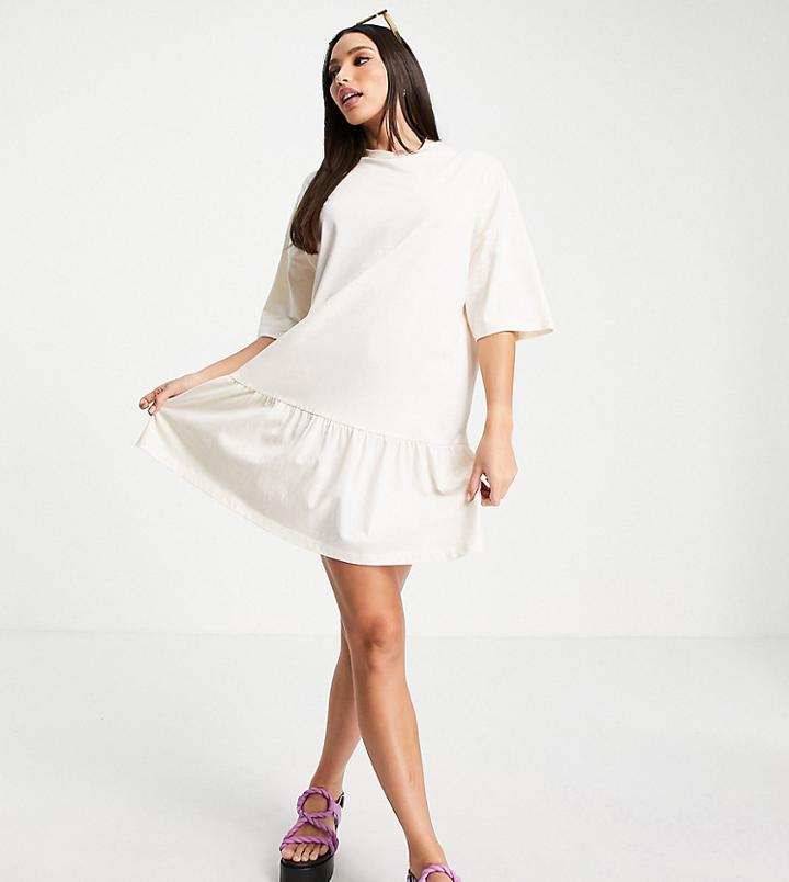 Asos Design Tall Oversized T-shirt Dress With Frill Hem In Sand-brown