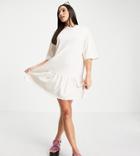 Asos Design Tall Oversized T-shirt Dress With Frill Hem In Sand-brown