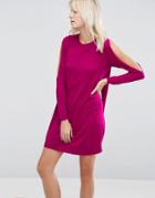 Asos Dress In Knit With Cold Shoulder Detail - Pink