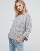 D.ra Caroline Cable Knit Pocketed Sweater - Gray