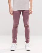 Asos Super Skinny Jeans With Knee Rips In Purple - Purple