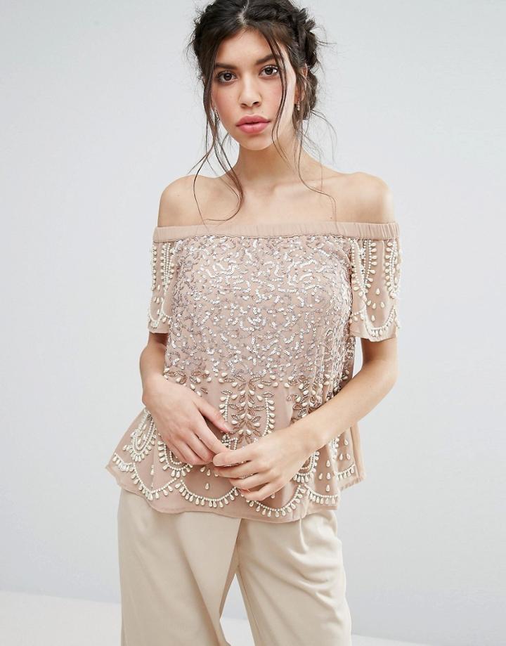 Maya Embellished Bardot Top - Pink