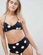 Weekday Tie Strappy Bikini Top In Black White Dots - Black