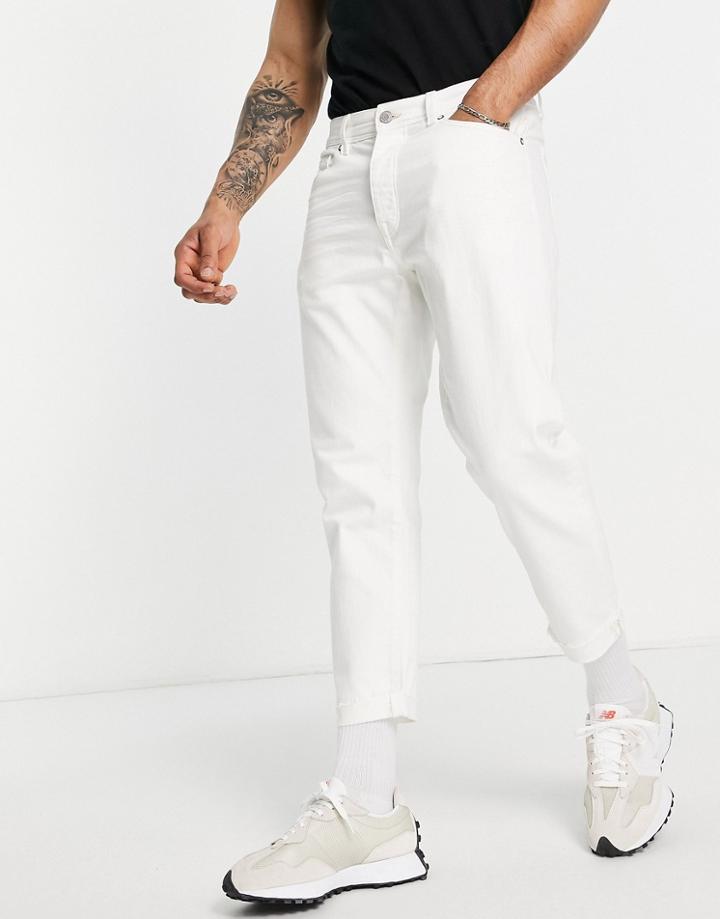 Selected Homme Aldo Jeans In Relaxed Crop In White