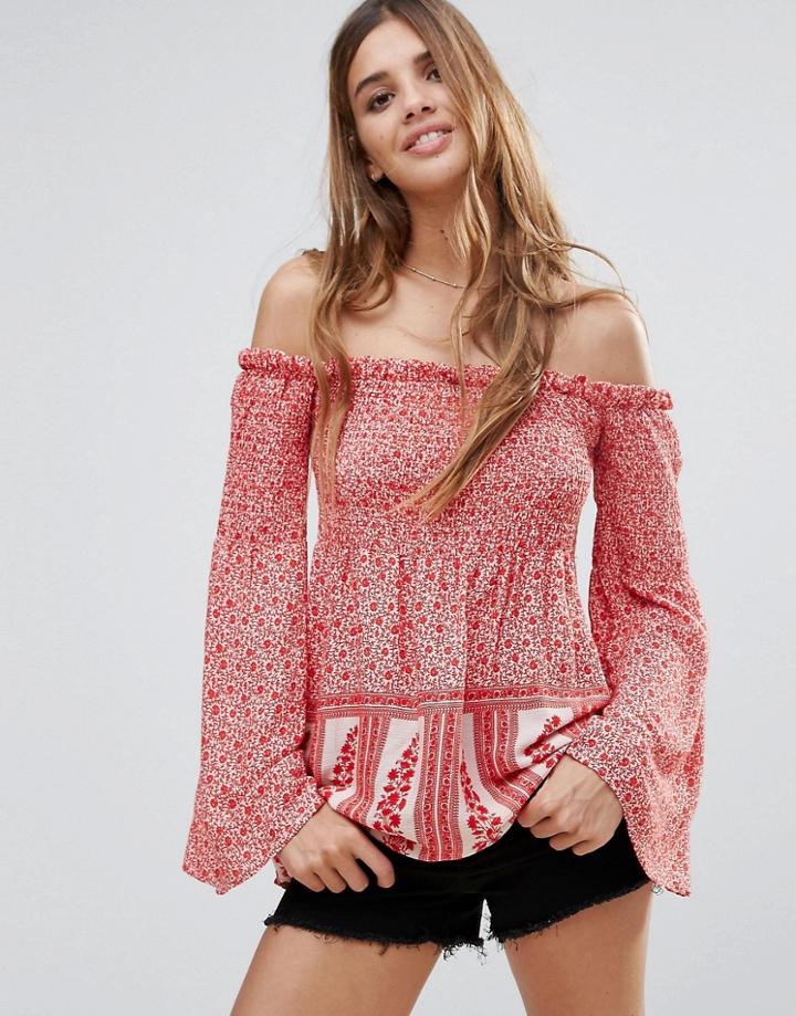Hazel Off Shoulder Floral Printed Blouse - Pink