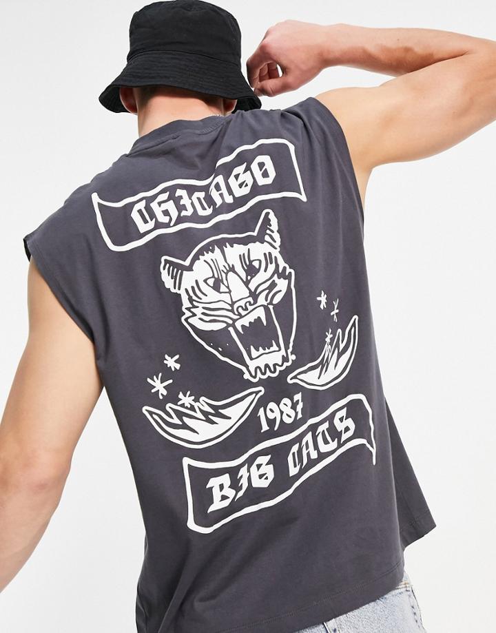 Asos Design Oversized Tank In Black With Back Print