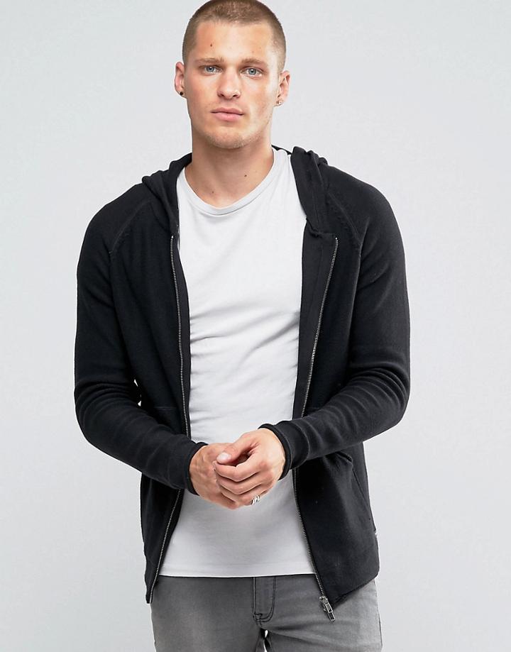 Jack & Jones Hooded Zip Through Cardigan - Black