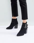 Raid Black Studded Buckle Heeled Ankle Boots - Black