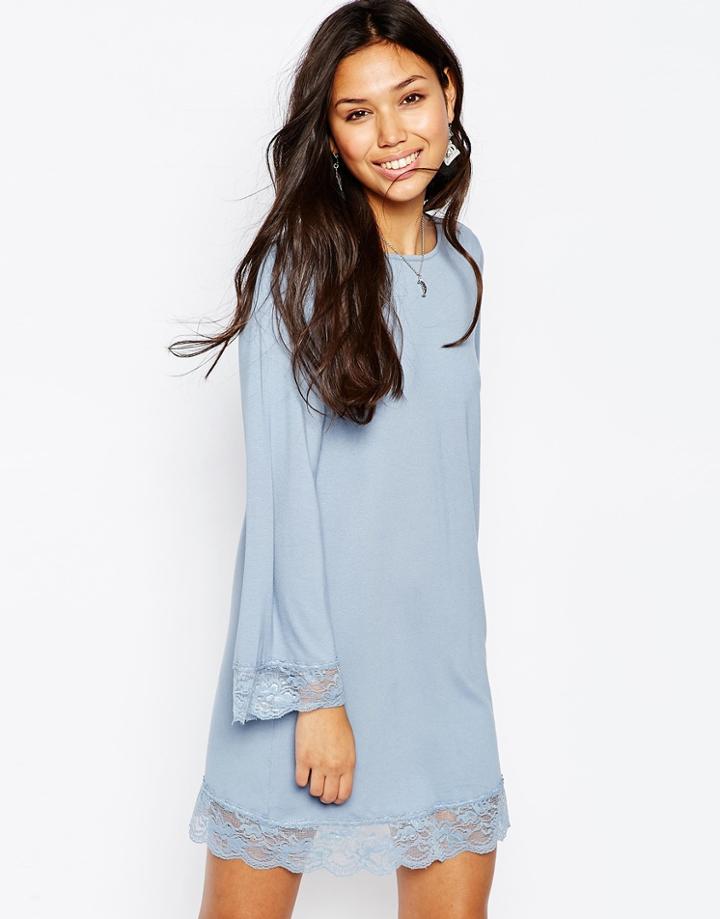 Asos Mini Swing Dress With Lace Hem - Blue