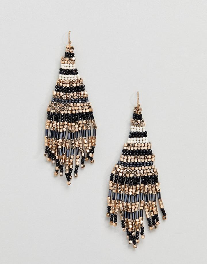 Steve Madden Beaded Triangle Fringe Earrings - Multi