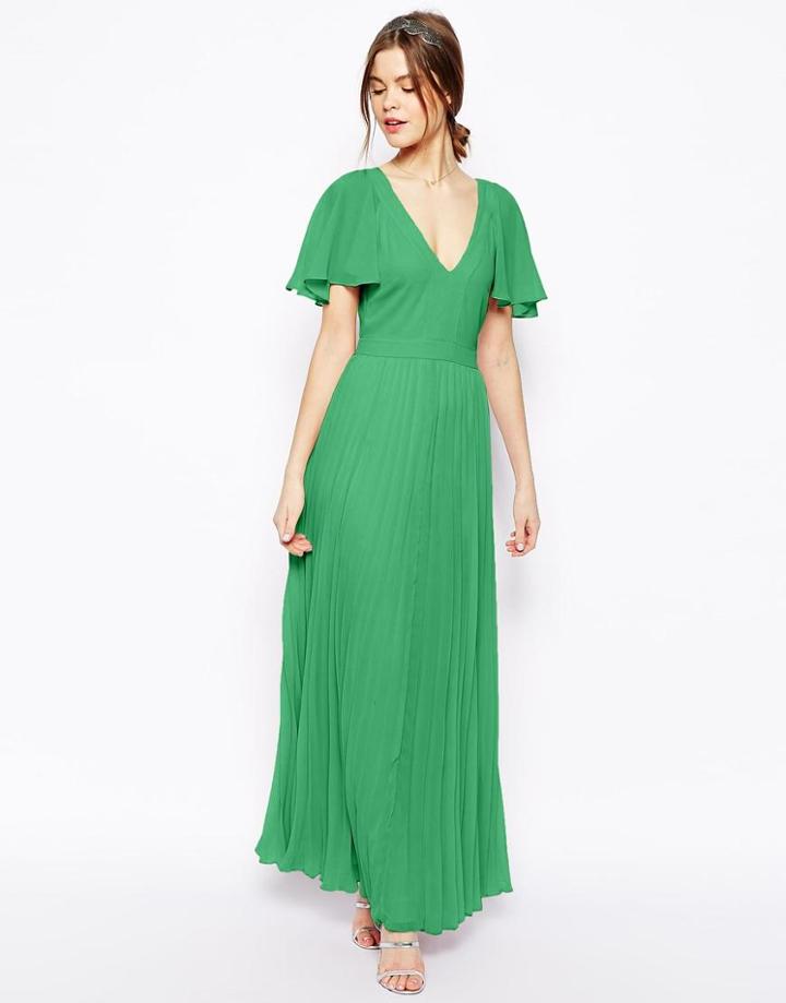 Asos Ruffle Sleeve Pleated Maxi Dress