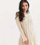 Miss Selfridge Petite Knitted Swing Dress In Oatmeal-neutral