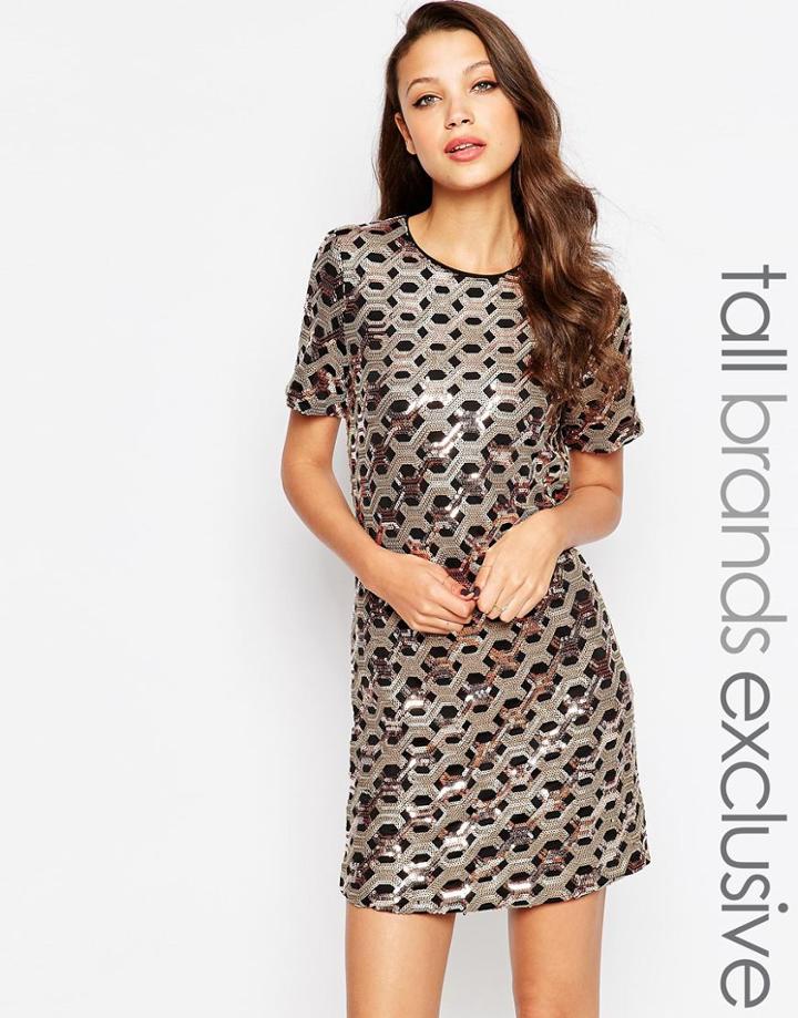 True Decadence Tall Sequin Embellished Shift Dress - Gold