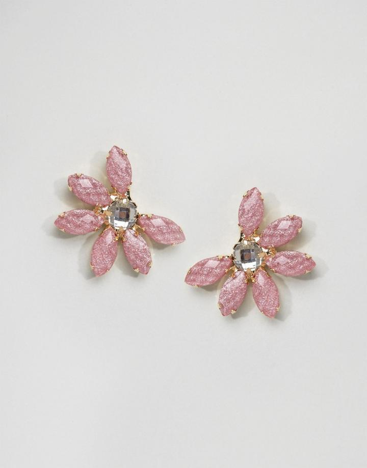 Limited Edition Occasion Flower Jewel Stud Earrings - Pink