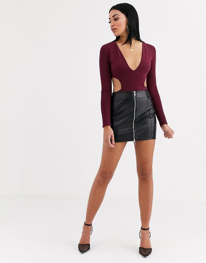Tiger Mist Zip Through Pu Mini Skirt In Black