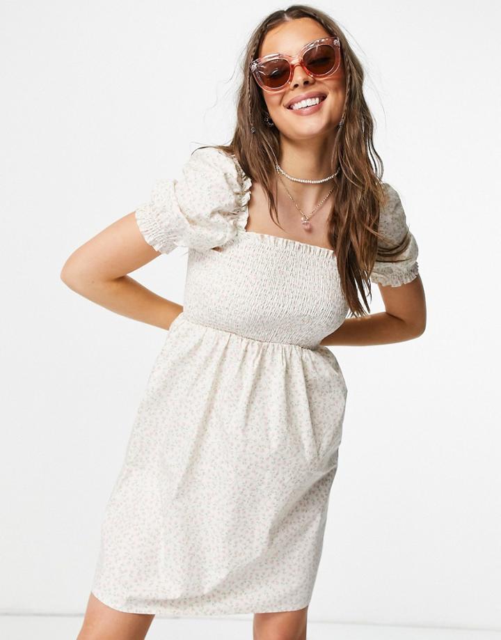 Monki Mona-lisa Mini Dress With Shirred Detail In Floral Print-multi