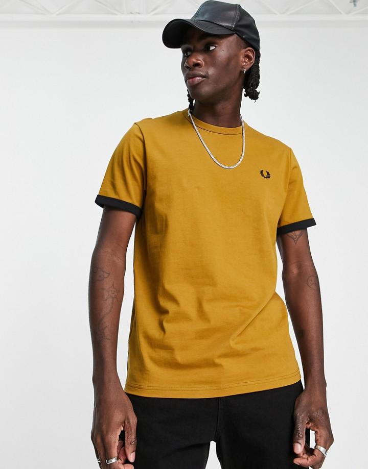 Fred Perry Ringer T-shirt In Tan-brown
