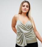 Asos Design Curve Cami With Asymmetric Hem In Slinky - Green