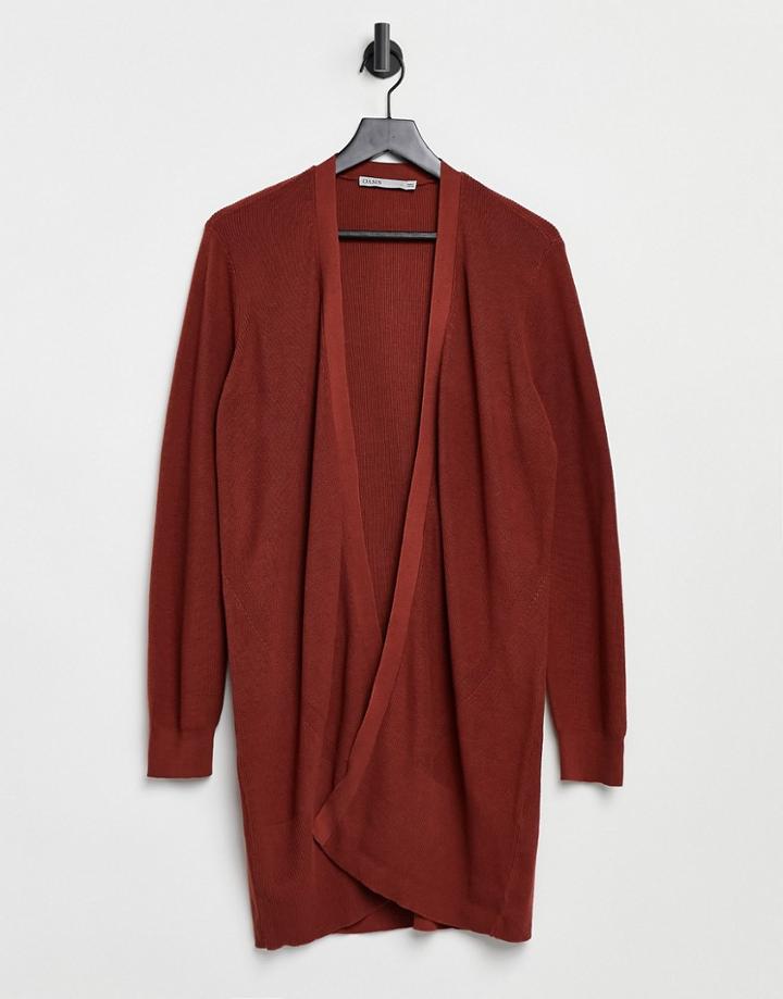 Oasis Knitted Rib Cardigan In Orange