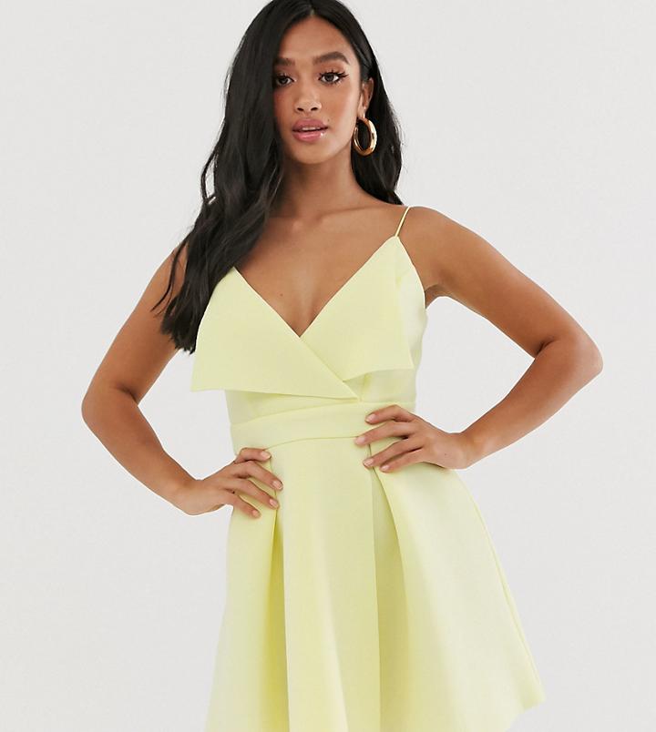 Asos Design Petite Fold Front Skater Mini Dress - Yellow