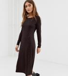 Glamorous Petite Midi Dress With Long Sleeves In Polka Dot-black