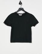 Brave Soul Kaiko Lace Trim Ribbed T-shirt-black