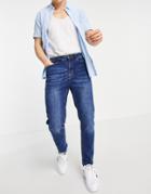 New Look Tapered Jeans In Mid Blue Wash-blues