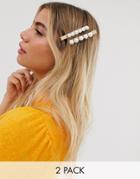 Asos Design Pack Of 2 Hair Clips With Oversized Pearls-cream