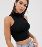 Asos Design Tall Sleeveless Crop Top With High Neck In Black - Black