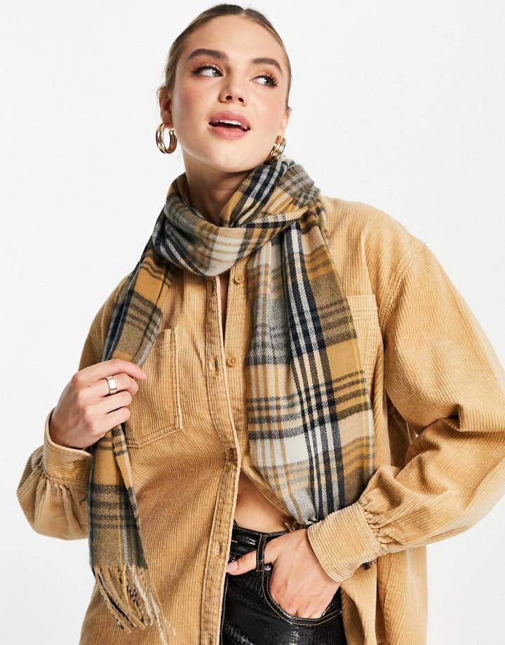 Topshop Editor Plaid Scarf In Camel-multi