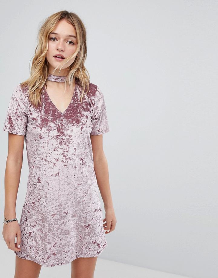 Hollister Crushed Velvet Choker Dress - Red