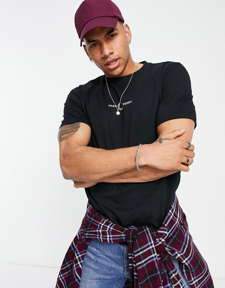 Fred Perry Embroidered Graphic Branding T-shirt In Black
