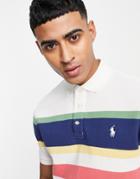 Polo Ralph Lauren Icon Logo Varied Stripe Pique Polo In White Multi